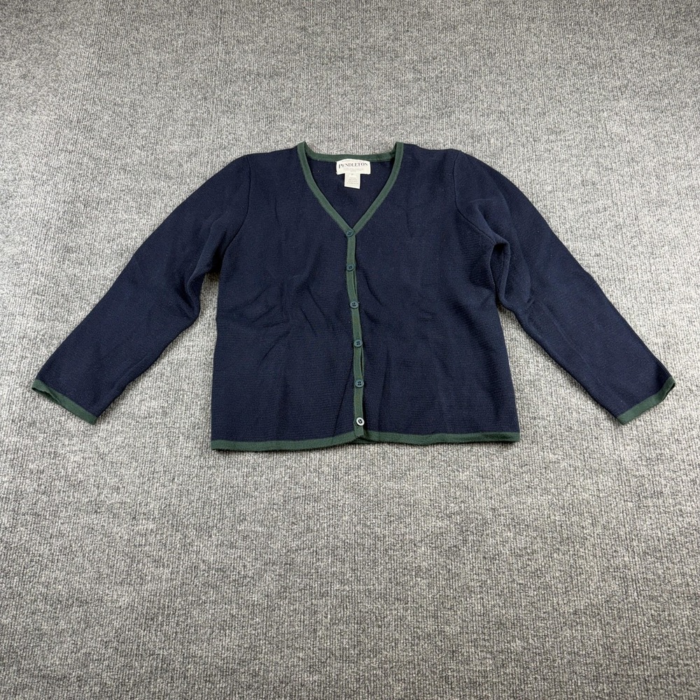 Pendleton Cardigan Sweater Womens Petite P Blue Cotton V Neck Button Front Knit